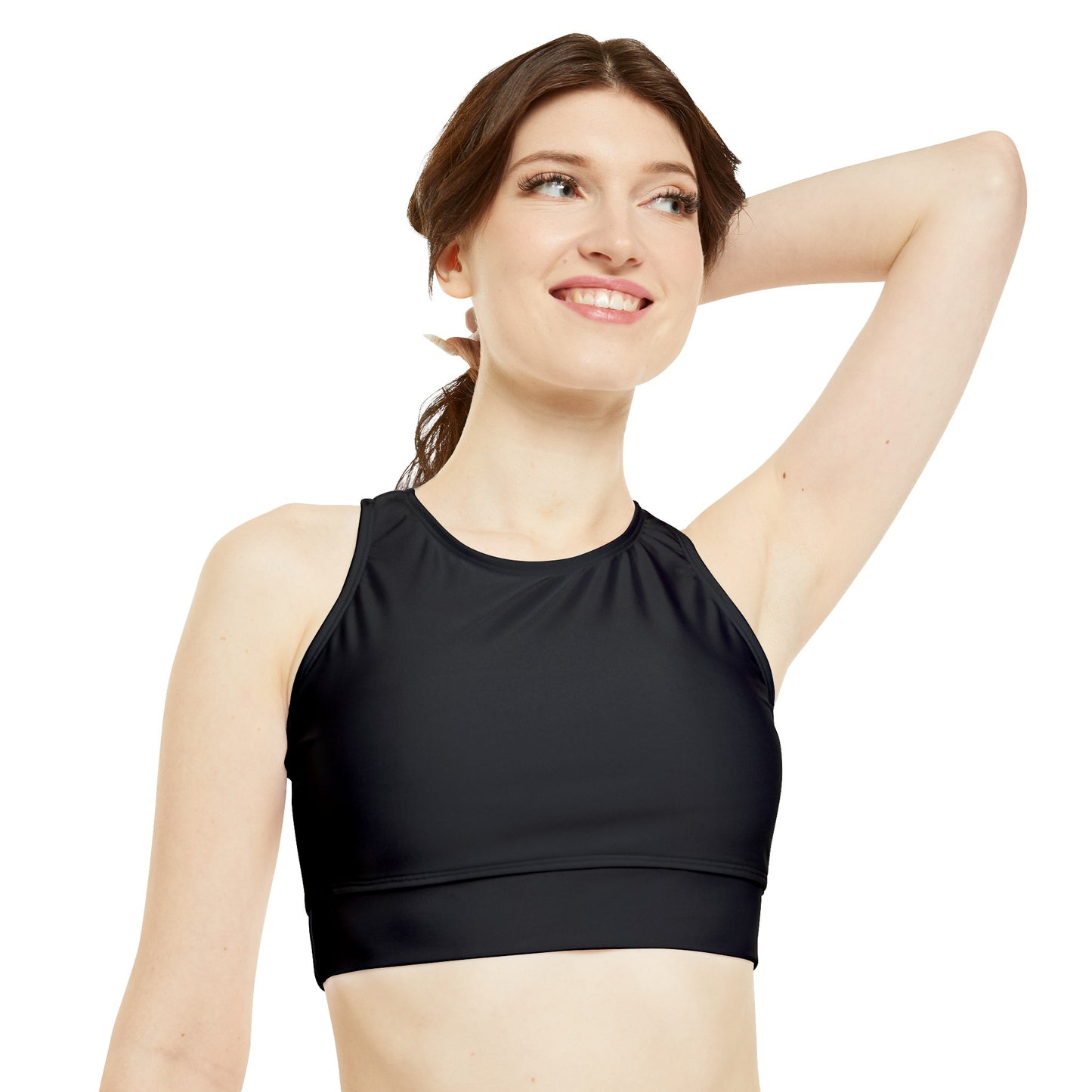 Wyndrift Black High Neck Crop Bikini Top (AOP)